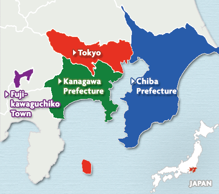 mapa prefektur wokół Tokyo