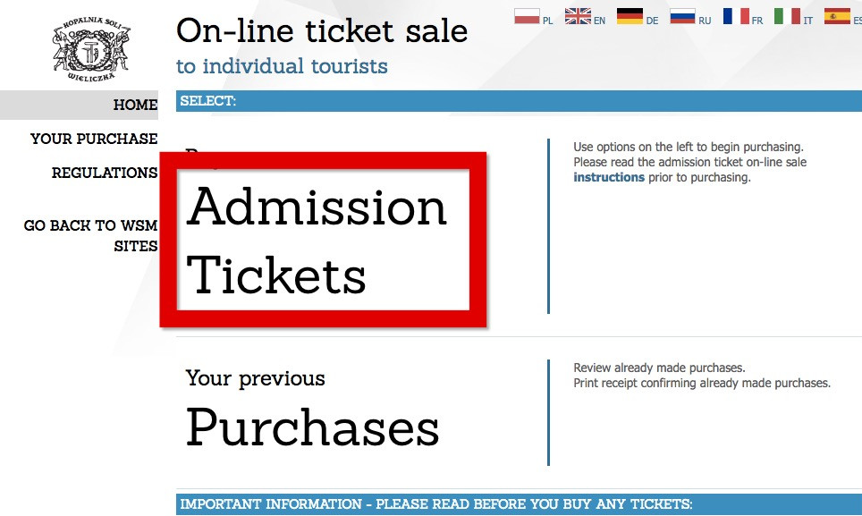 Admission Tickets をクリック